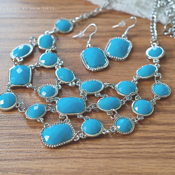 Jewelry - Blue Geo Necklace & Earrings